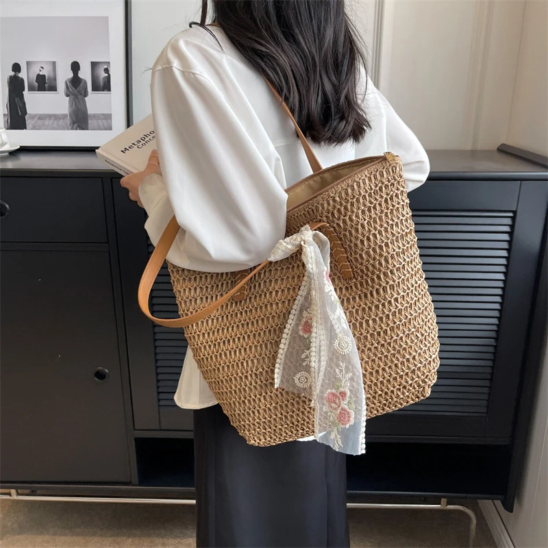 Luxury Beach Bags Ysl - Handmade Grass Woven Shoulder Bag Summer
