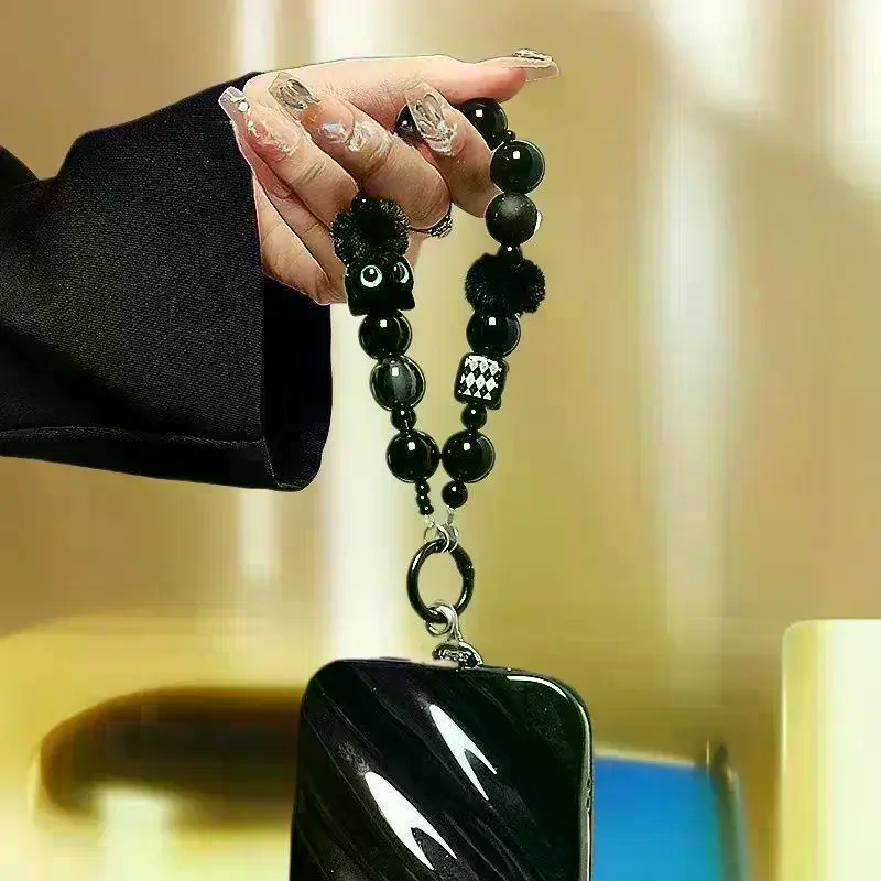 Luxury Bags And Accessories - Luxury Black Fluffy Cat Phone Strap
