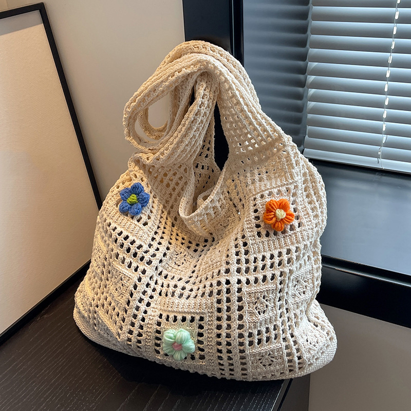 Luxury Beach Bags Ysl - Designer Flower Knitted Handbags Female Large