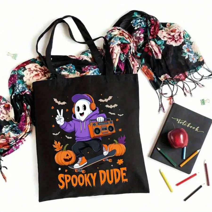 Canvas Tote Designer - Halloween Tote Bag With Spooky Dude