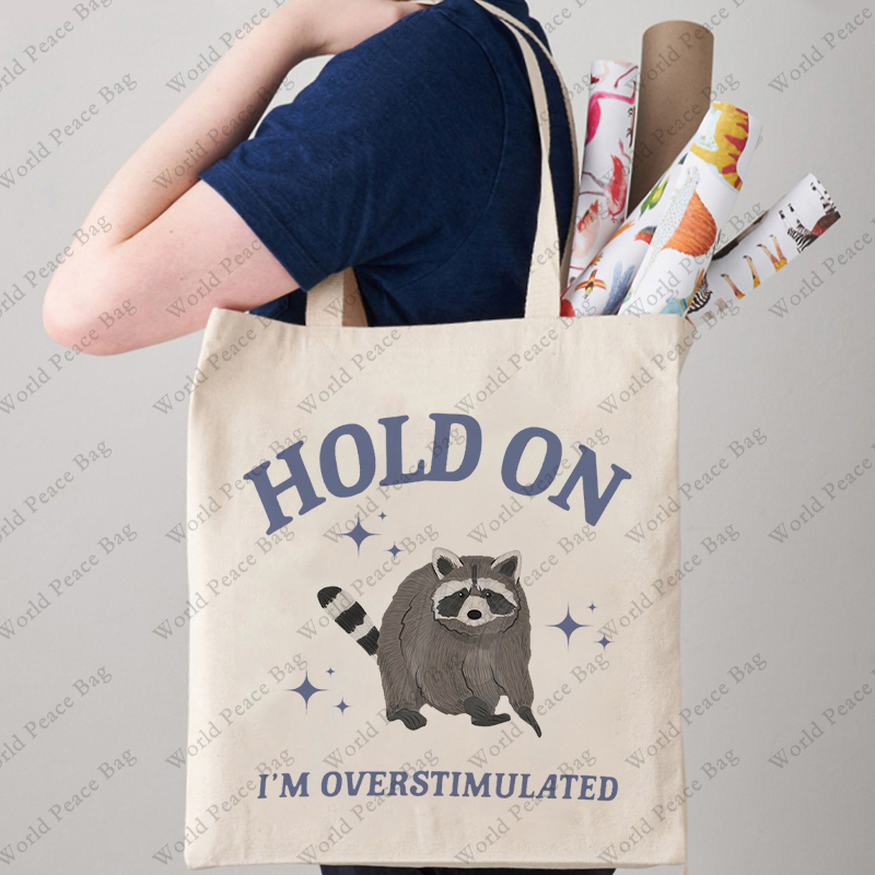 1 pc Hold On I'm Overstimulate - Canvas Tote Designer recension och pris